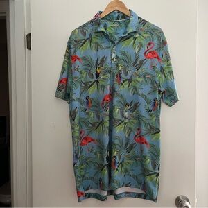 Johnnie O flamingo tropical birds mens performance polo shirt Large